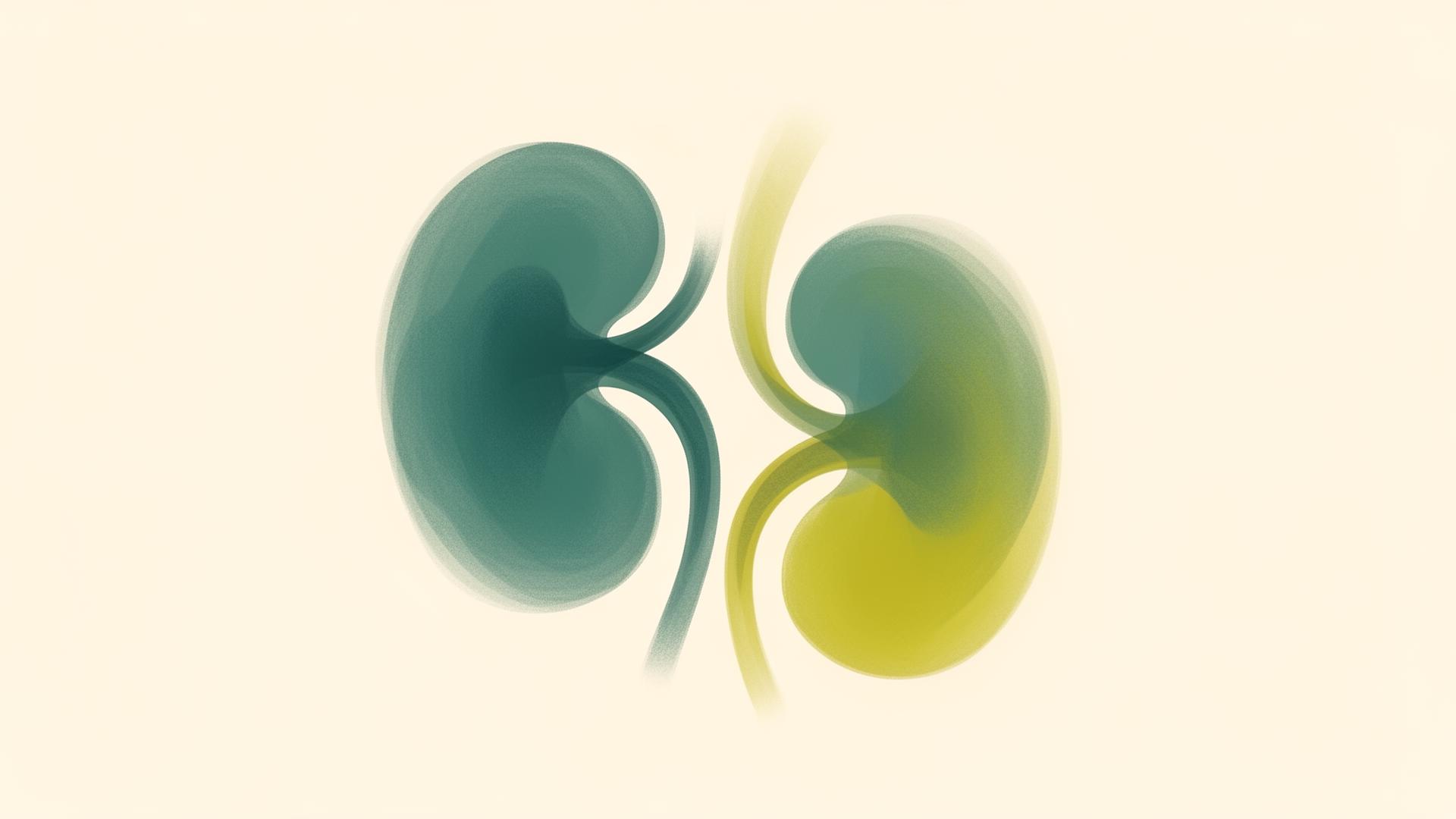Abstract organic illustration of two kidney shapes in teal and lime
